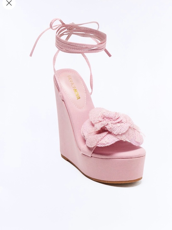 Fashion Nova Shoes - Fashion Nova Blush Pink Floral Lace-Up Platform Wedge Sandals